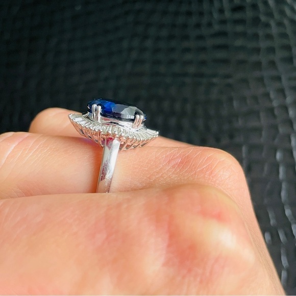 Lab Blue Sapphire Halo Sterling Silver Cocktail Ring & Earrings ASK FOR … - Picture 10 of 15